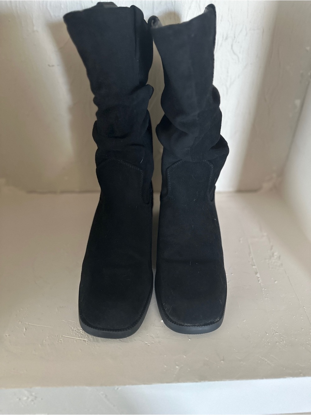 Jellypop Black Slouchy Suede Mid-Calf Heeled Boots